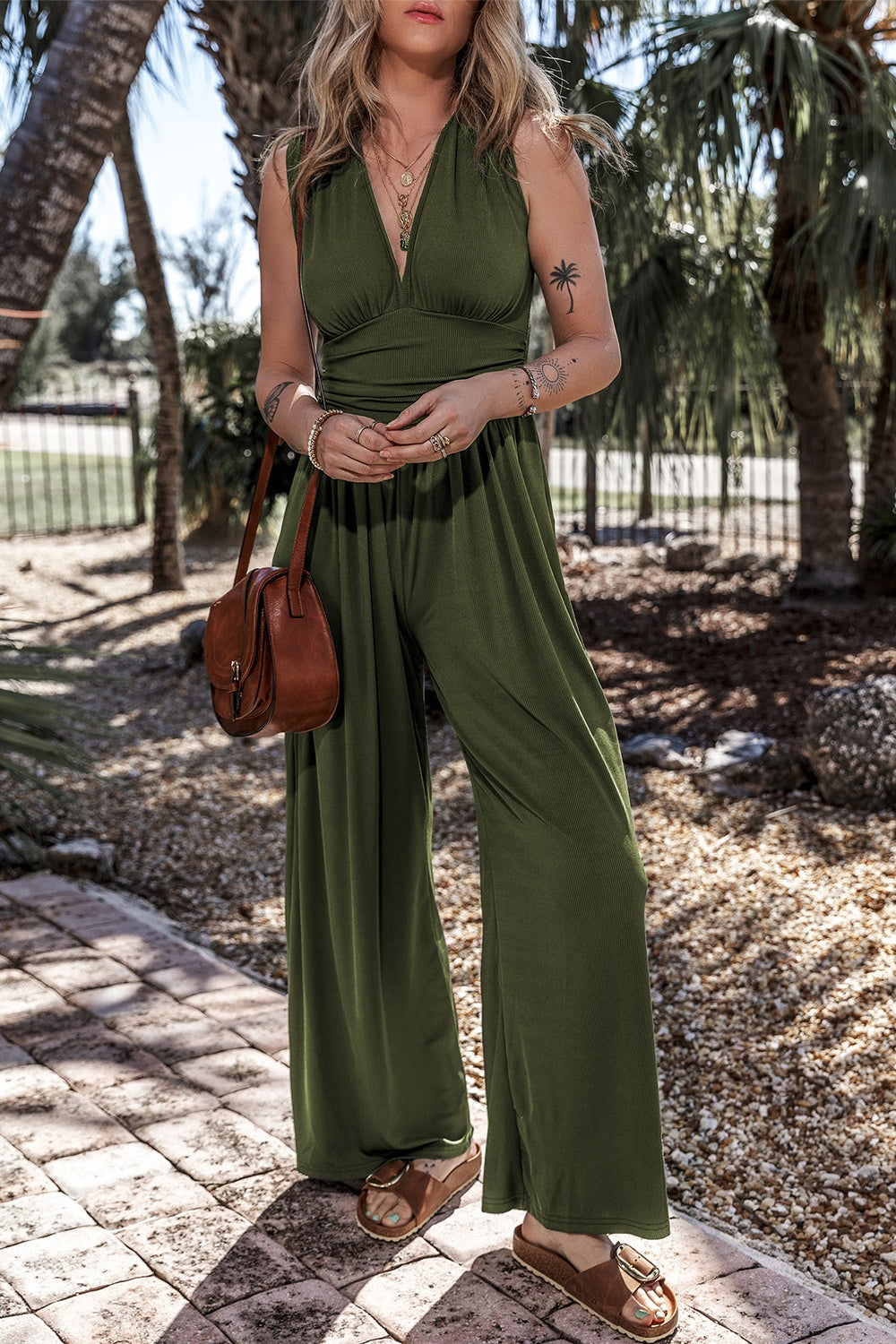 V-Neck Sleeveless Wide Leg Jumpsuit-Angel Casuals