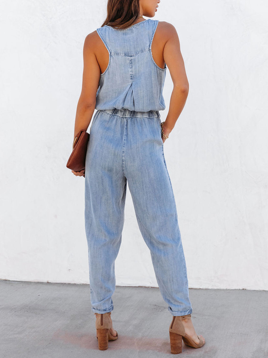 Drawstring Waist Sleeveless Jumpsuit-Angel Casuals