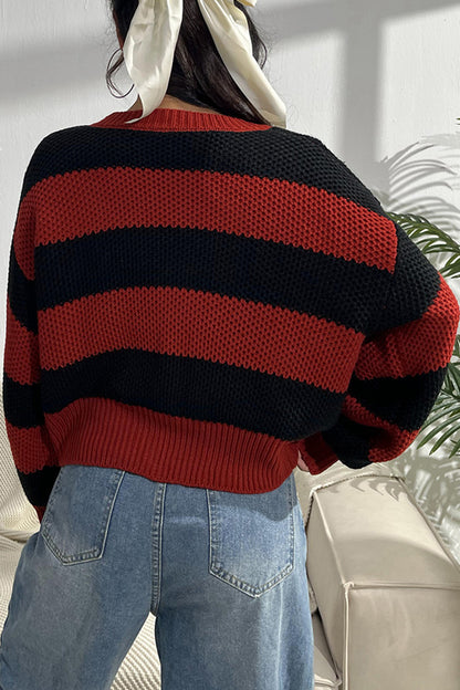 Striped Button Up Dropped Shoulder Cardigan-Angel Casuals