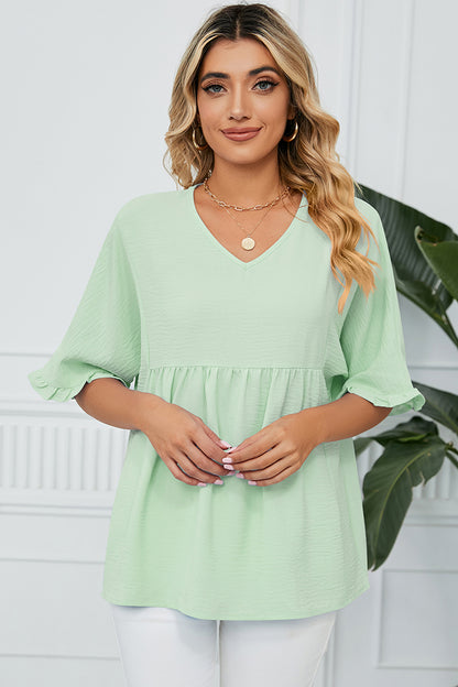 Peplum V-Neck Half Sleeve T-Shirt-Angel Casuals