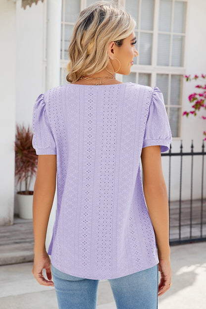 Eyelet Puff Sleeve T-Shirt-Angel Casuals