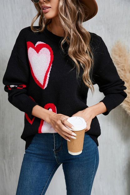 Angel Wings Heart Round Neck Long Sleeve Sweater-Angel Casuals