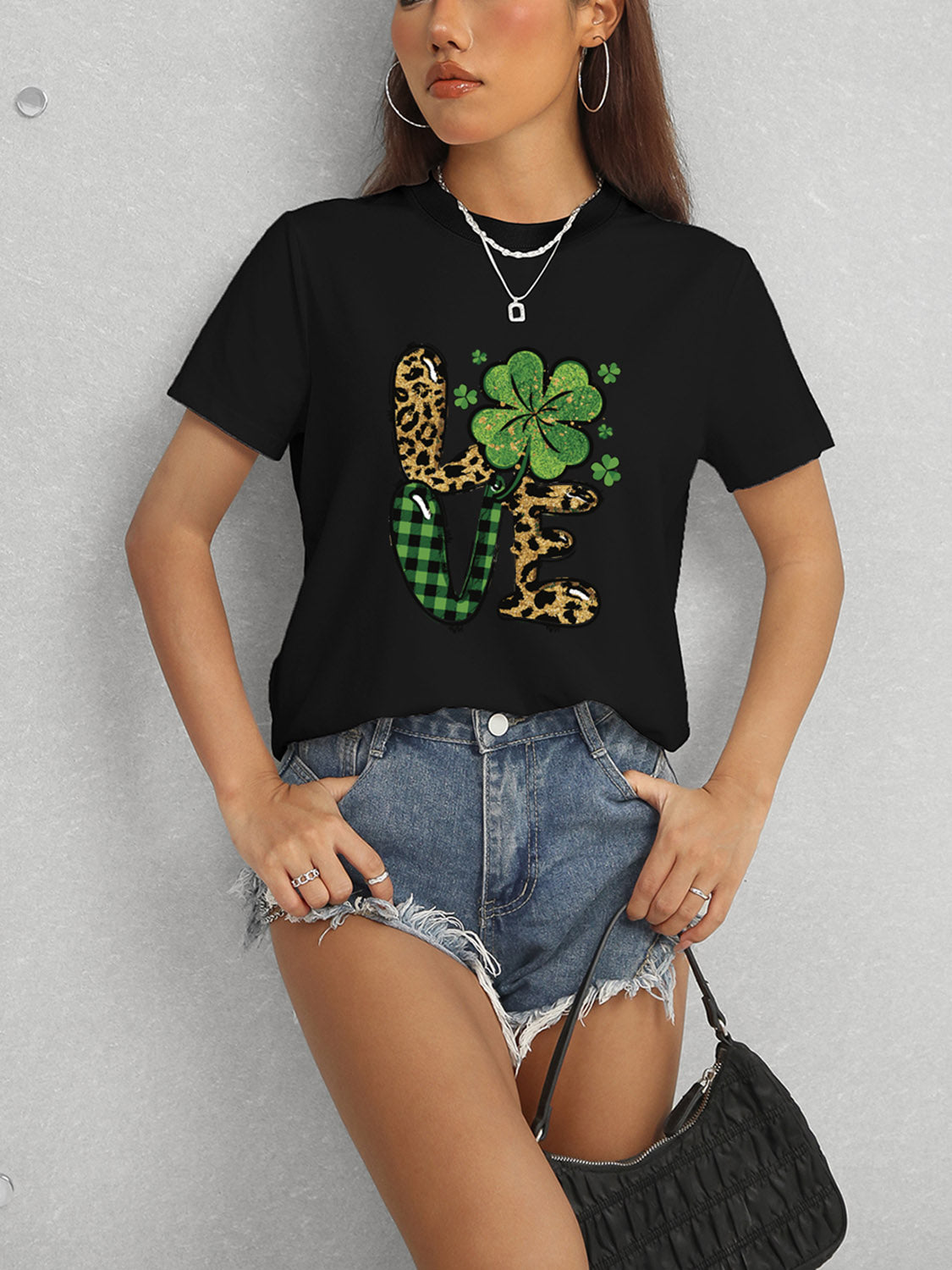 LOVE Round Neck Short Sleeve T-Shirt-Angel Casuals