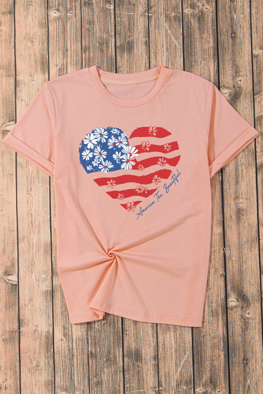 Heart Round Neck Short Sleeve T-Shirt-Angel Casuals