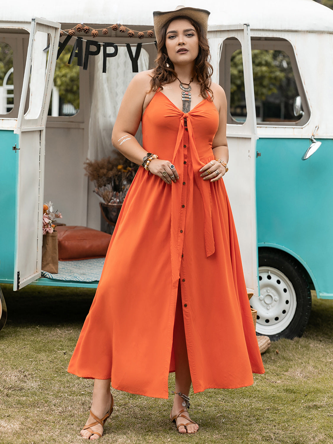 Plus Size Halter Neck Midi Dress-Angel Casuals