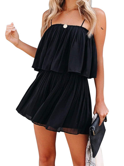 Ruched Spaghetti Strap Romper-Angel Casuals