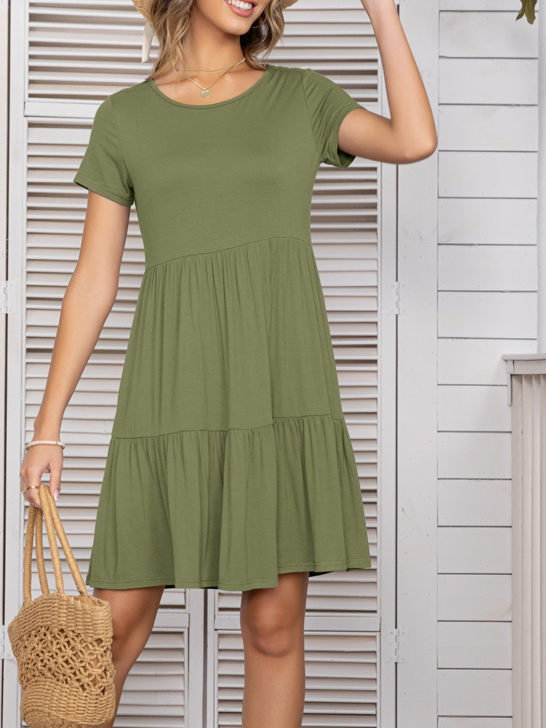 Round Neck Short Sleeve Mini Tee Dress-Angel Casuals