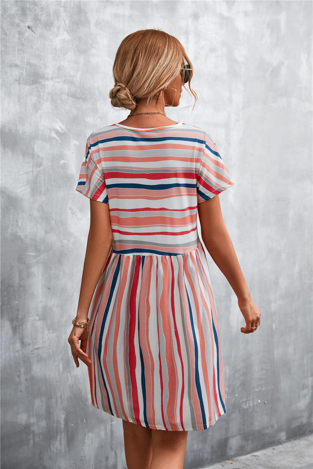 Striped Round Neck Dress-Angel Casuals