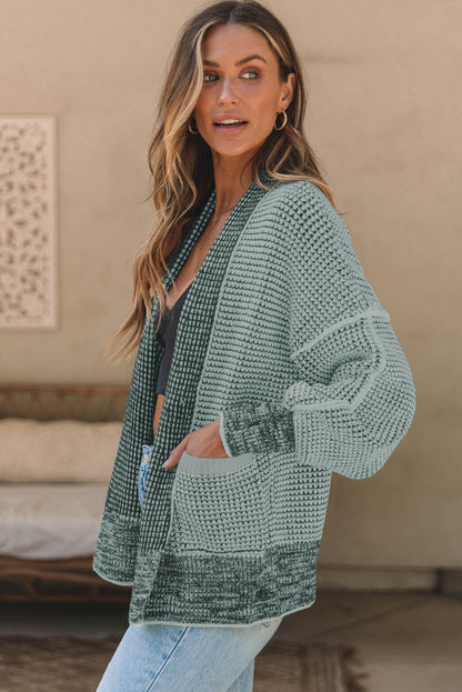 Waffle-knit Pocketed Open Front Cardigan-Angel Casuals