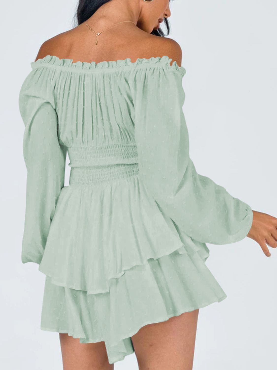 Off Shoulder Smocked Waist Romper-Angel Casuals