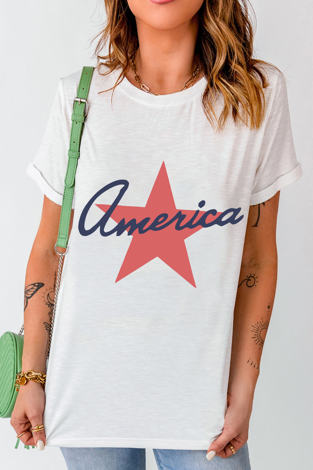 Star Round Neck Short Sleeve T-Shirt-Angel Casuals