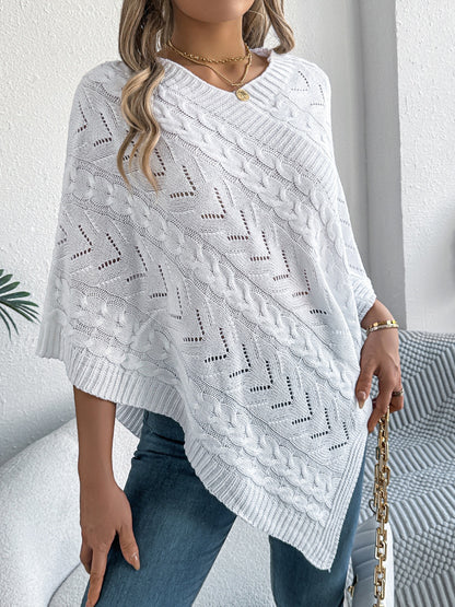 Cable-Knit Openwork Three-Quarter Sleeve Sweater-Angel Casuals