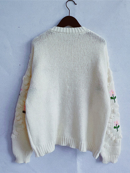 Floral Button Up Round Neck Long Sleeve Cardigan-Angel Casuals