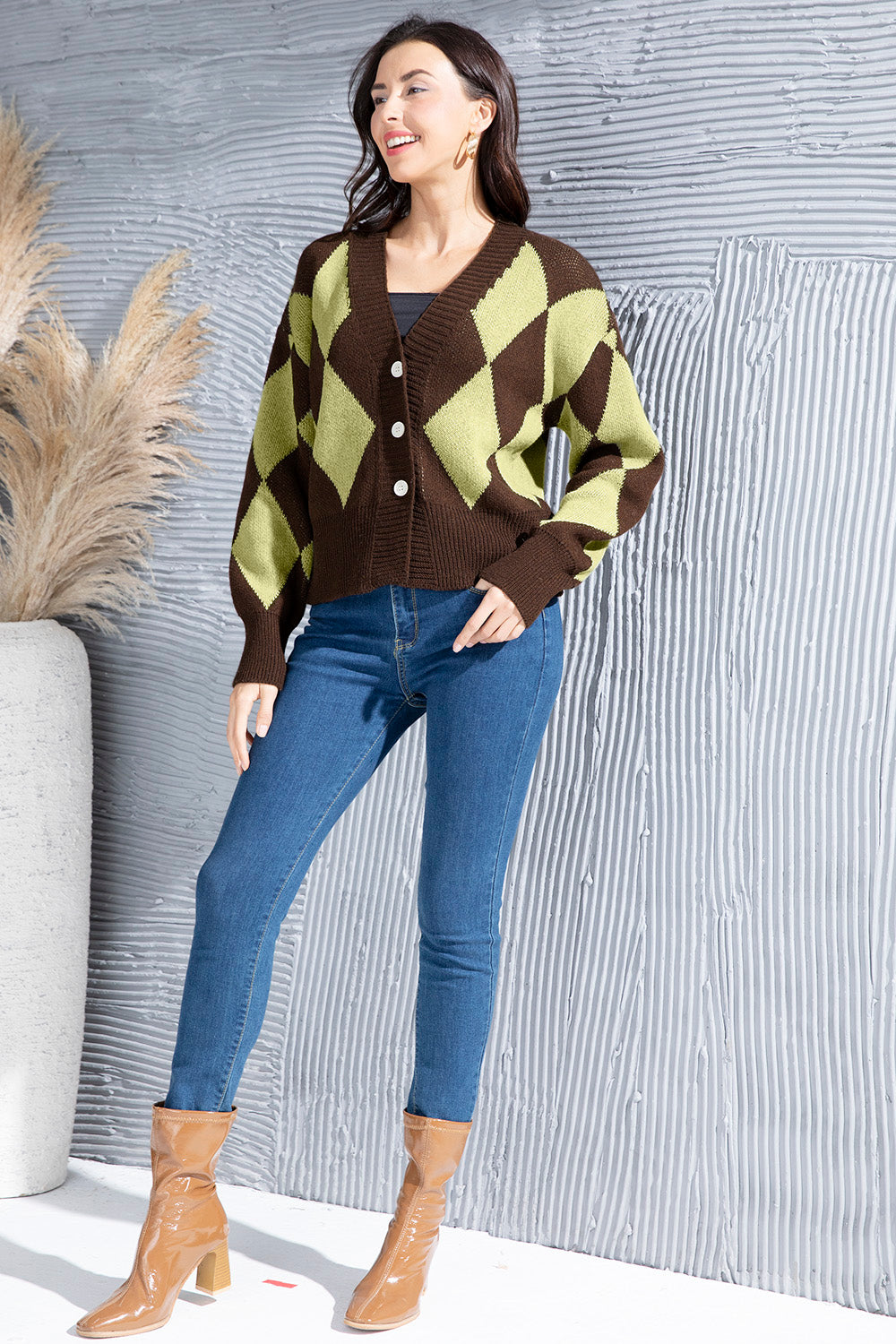 Geometric Button Up Dropped Shoulder Cardigan-Angel Casuals
