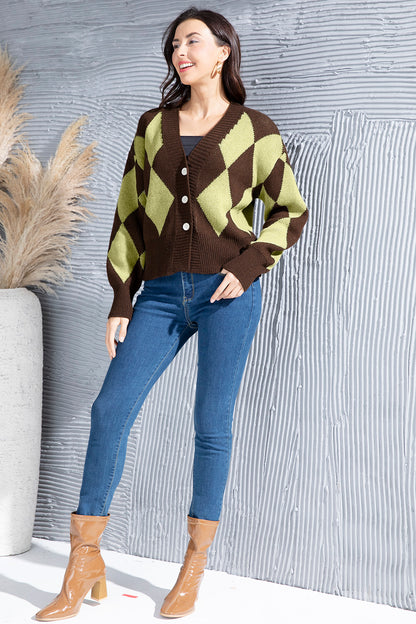 Geometric Button Up Dropped Shoulder Cardigan-Angel Casuals