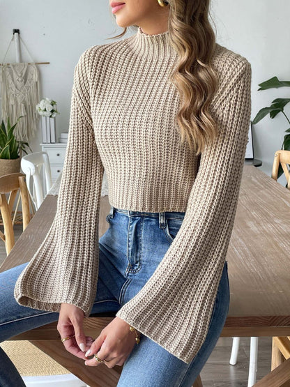 Mock Neck Long Sleeve Sweater-Angel Casuals