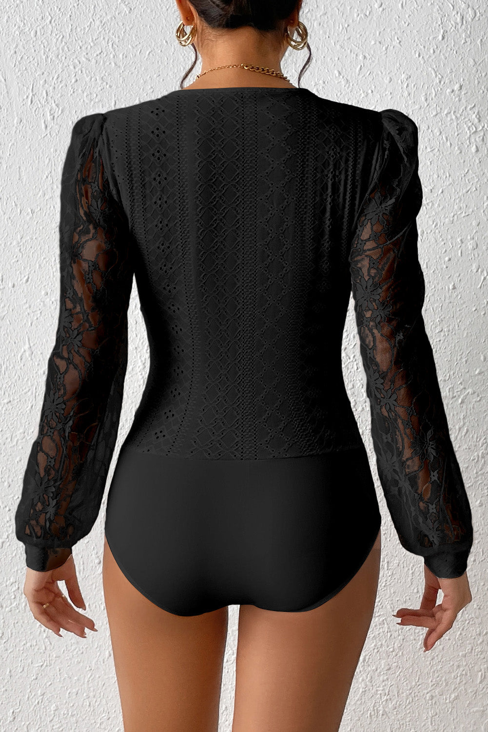 Eyelet Lace Detail Bodysuit-Angel Casuals