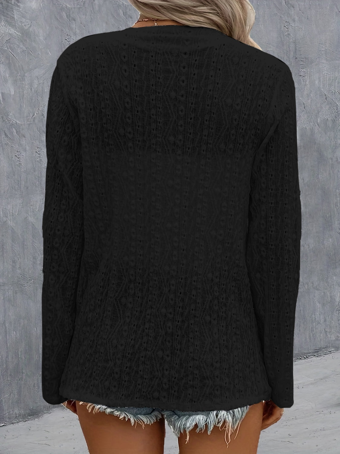 Eyelet Roll-Tab Sleeve Cardigan-Angel Casuals