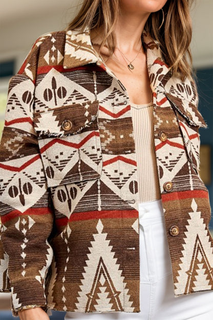 Geometric Button Up Long Sleeve Jacket-Angel Casuals