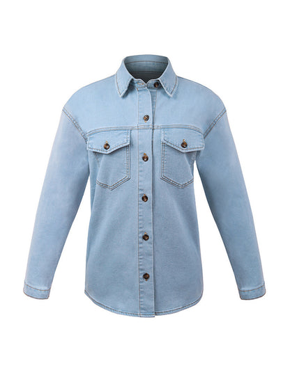 Button Up Pocketed Denim Jacket-Angel Casuals