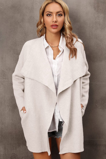 Waterfall Collar Longline Cardigan with Side Pockets-Angel Casuals