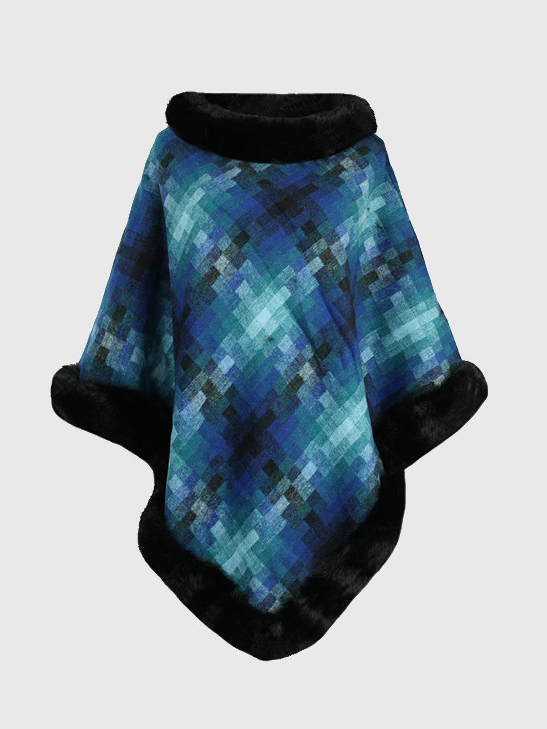 Faux Fur Trim Poncho-Angel Casuals