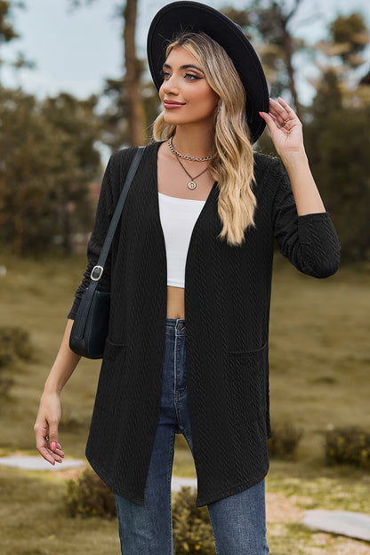 Open Front Long Sleeve Cardigan-Angel Casuals