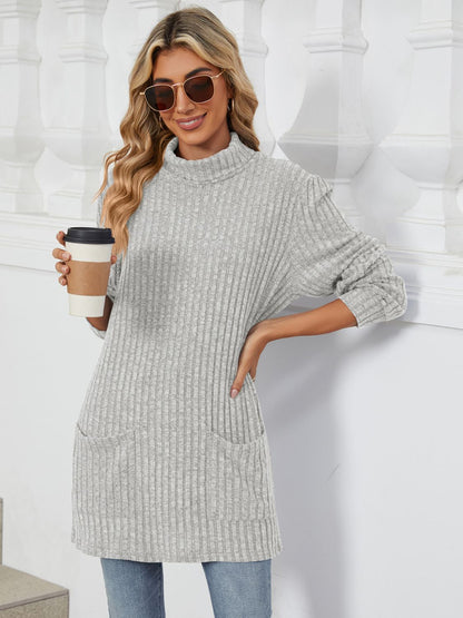 Ribbed Mock Neck Long Sleeve T-Shirt-Angel Casuals