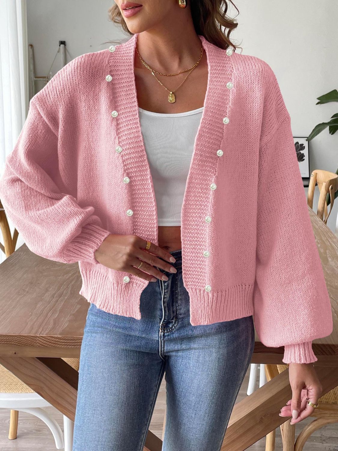 Pearl Open Front Long Sleeve Cardigan-Angel Casuals
