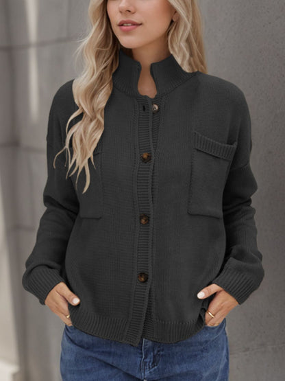 Button Up Long Sleeve Cardigan-Angel Casuals