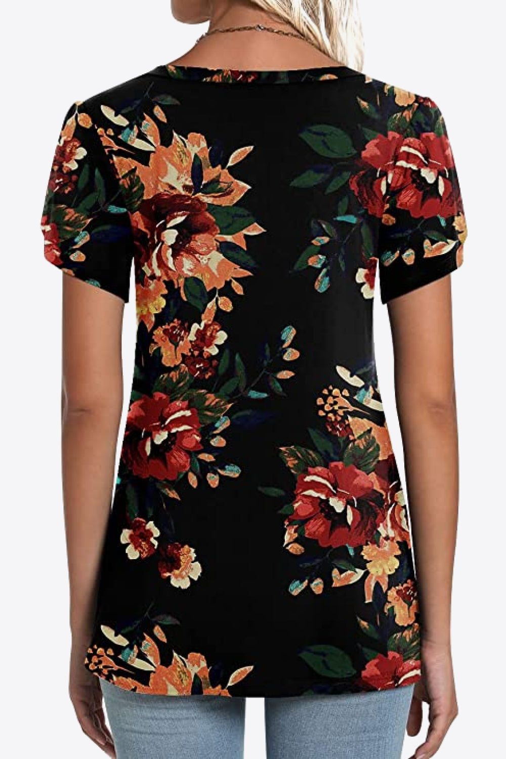 Printed Petal Sleeve V-Neck Blouse-Angel Casuals