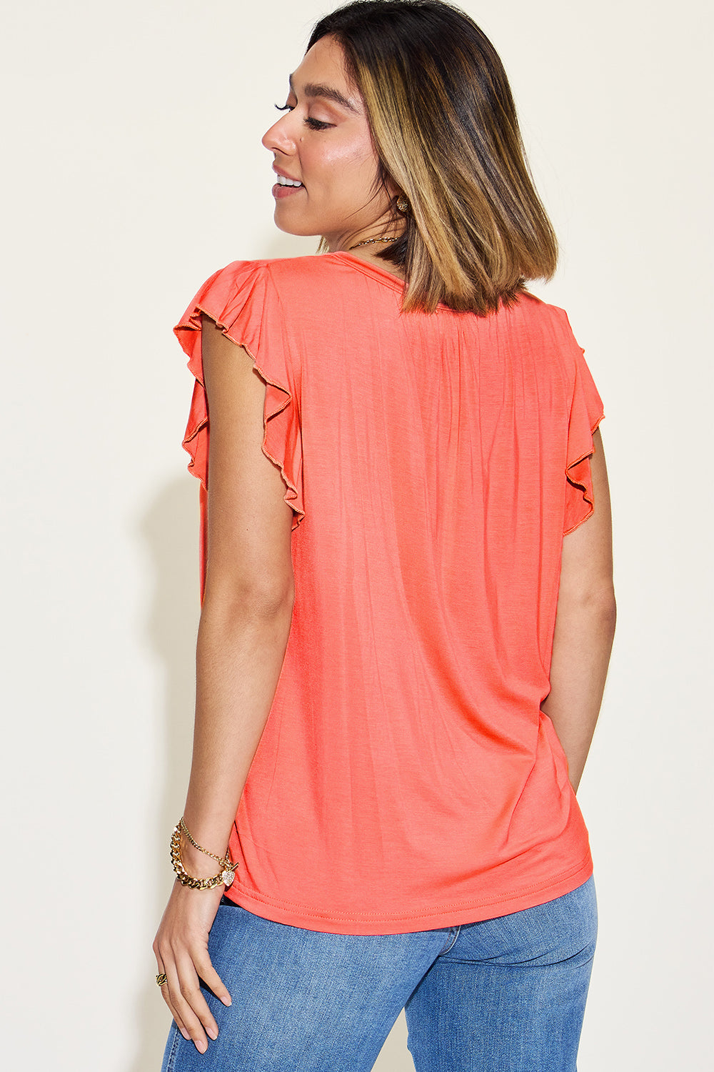 Basic Bae Full Size Bamboo Notched Ruffled Short Sleeve T-Shirt-Angel Casuals