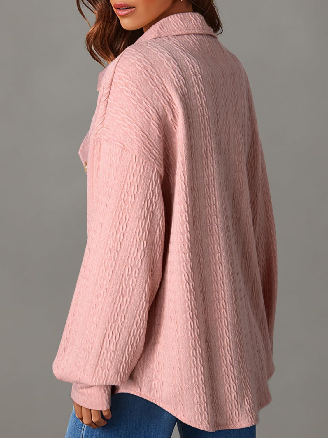 Textured Button Up Long Sleeve Shacket-Angel Casuals