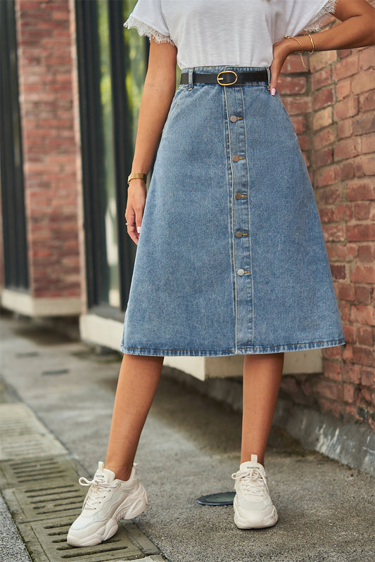 Button Front A-Line Denim Skirt-Angel Casuals