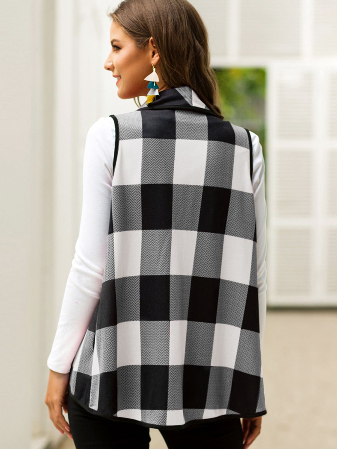 Plaid Open Front Sleeveless Cardigan-Angel Casuals