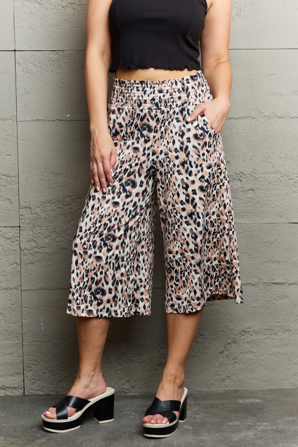 Ninexis Leopard High Waist Flowy Wide Leg Pants with Pockets-Angel Casuals