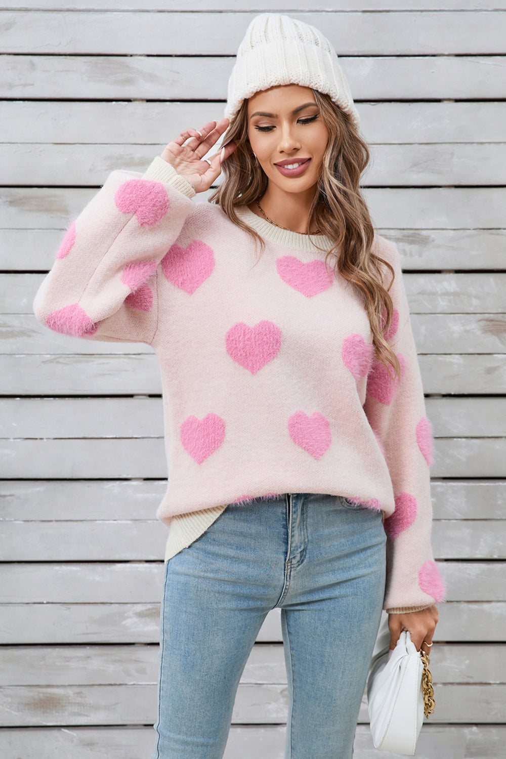 Angel Wings Heart Dropped Shoulder Long Sleeve Sweater-Angel Casuals