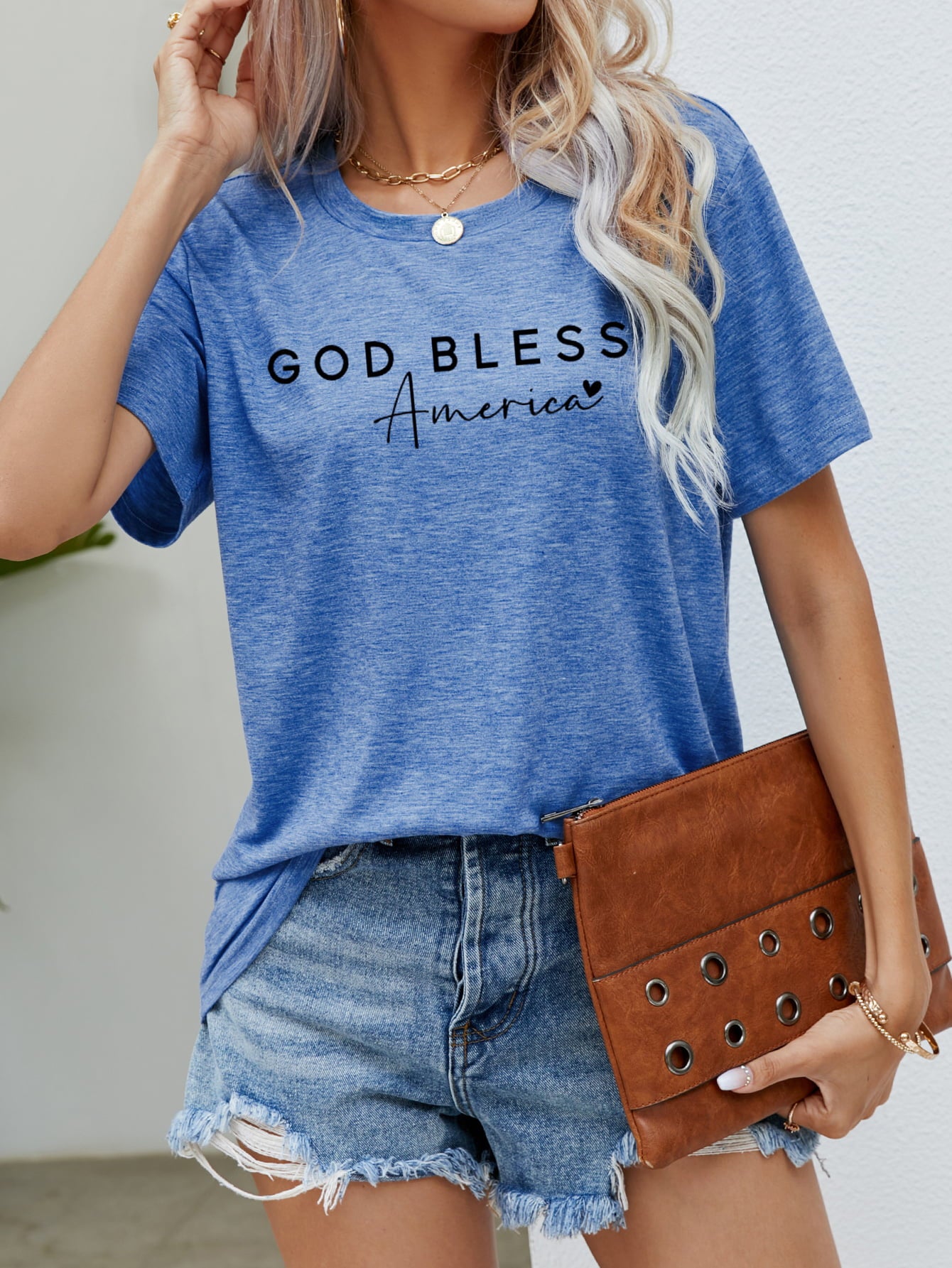 GOD BLESS AMERICA Graphic Short Sleeve Tee-Angel Casuals