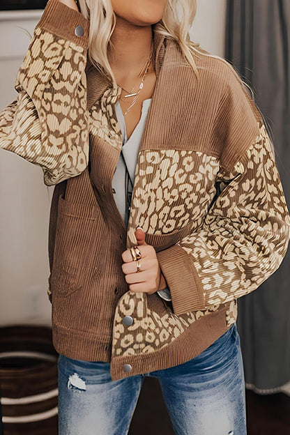 Leopard Button Up Drop Shoulder Jacket-Angel Casuals