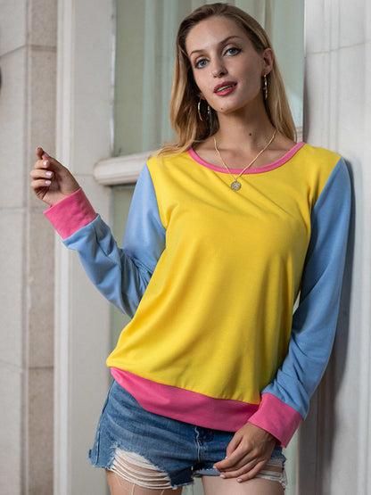 Contrast Round Neck Long Sleeve Top-Angel Casuals