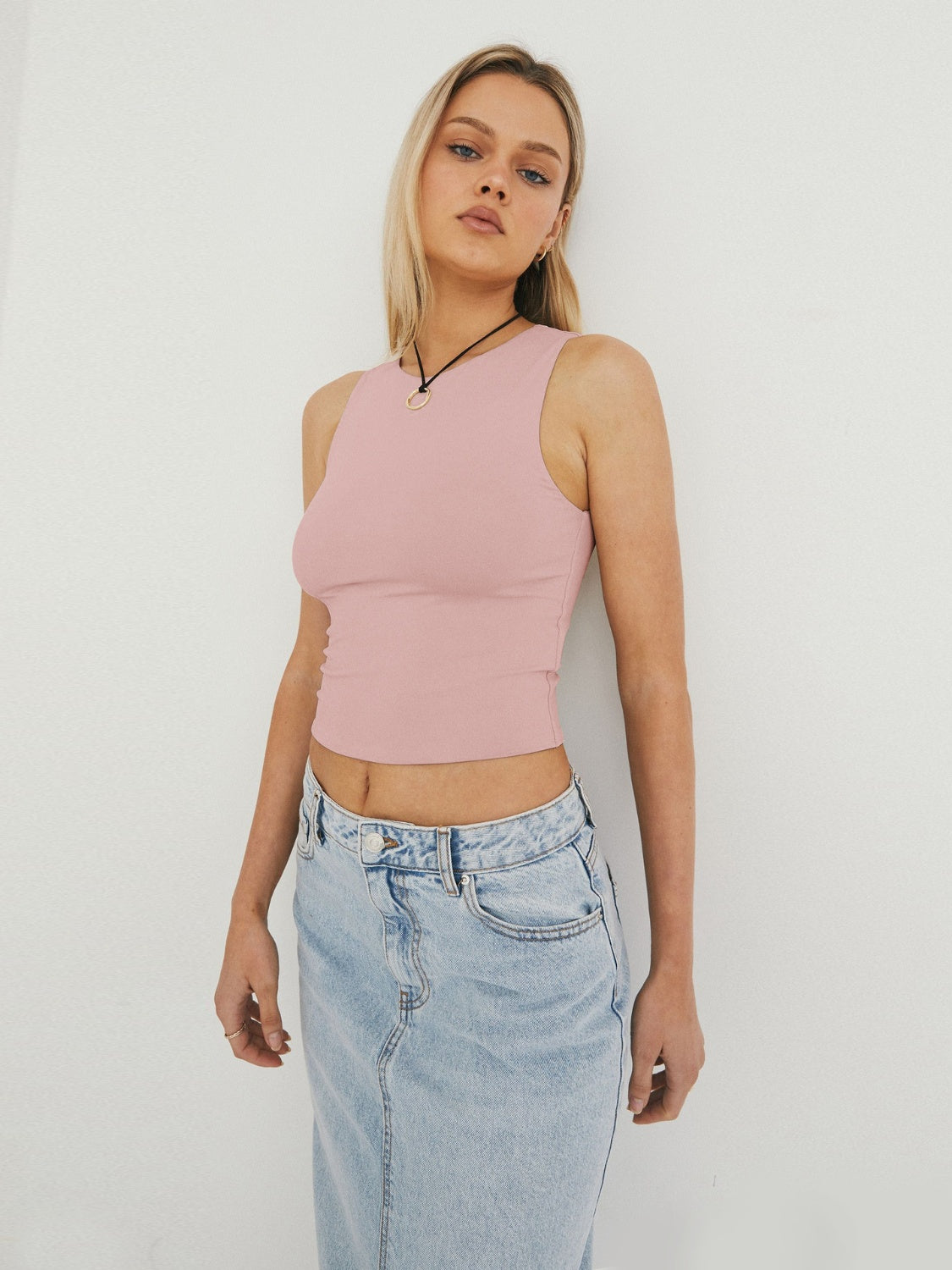 Round Neck Cropped Tank-Angel Casuals