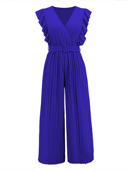 Ruffled Surplice Cap Sleeve Jumpsuit-Angel Casuals