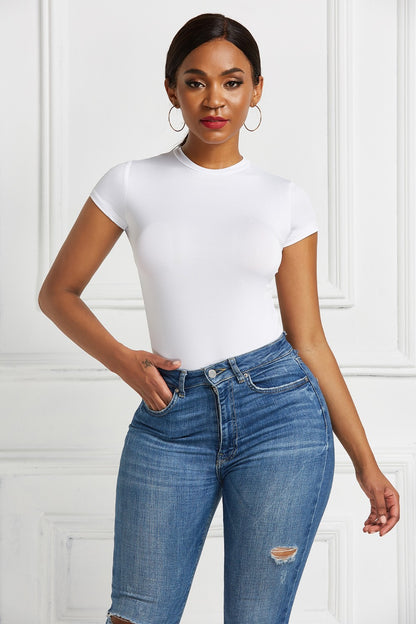 Round Neck Short Sleeve Bodysuit-Angel Casuals