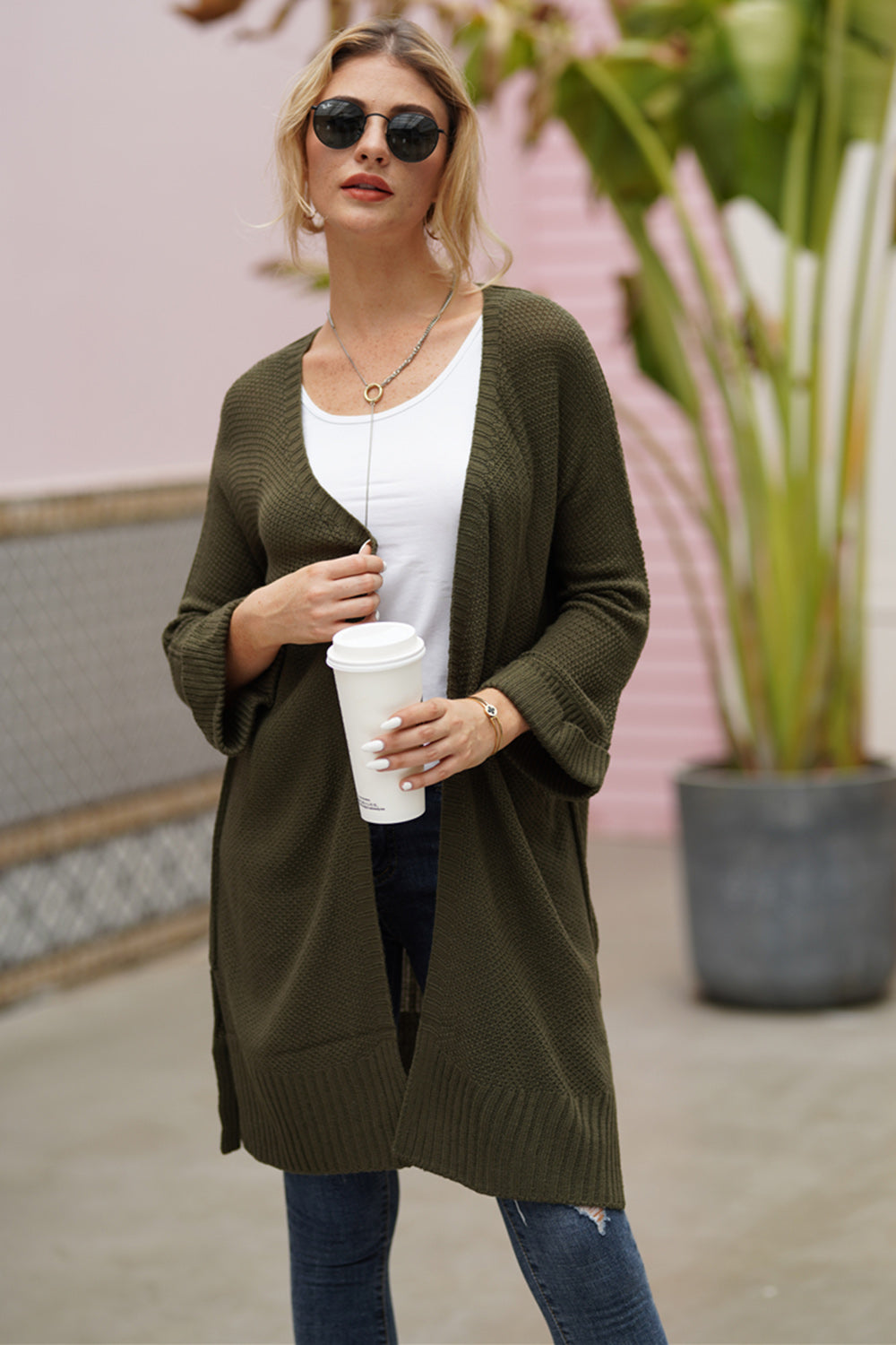 Open Front Long Sleeve Cardigan-Angel Casuals
