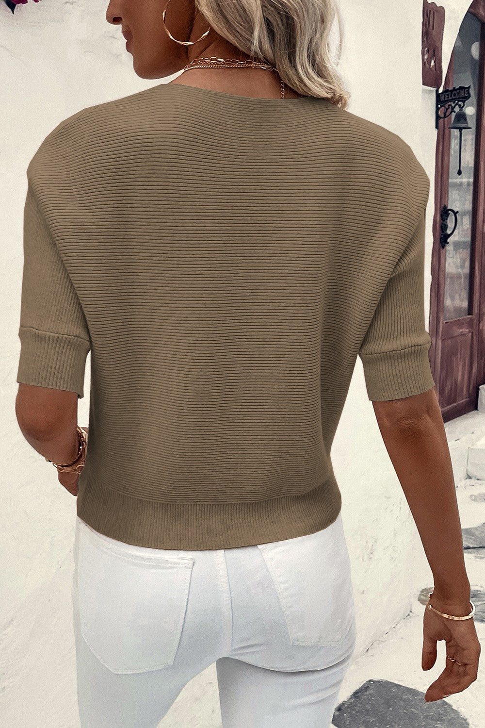 Round Neck Half Sleeve Knit Top-Angel Casuals