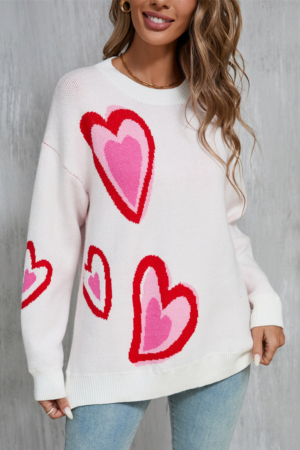 Angel Wings Heart Round Neck Long Sleeve Sweater-Angel Casuals