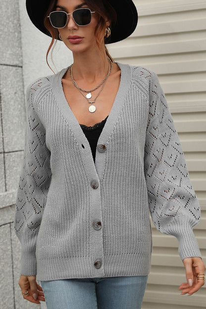 Rib-Knit Plunge Raglan Sleeve Cardigan-Angel Casuals