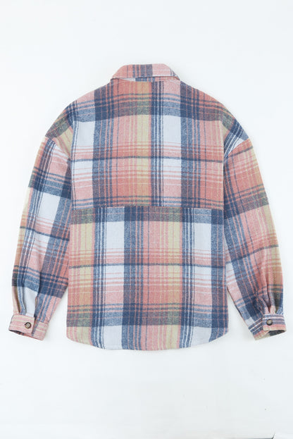 Double Take Plaid Dropped Shoulder Shacket-Angel Casuals