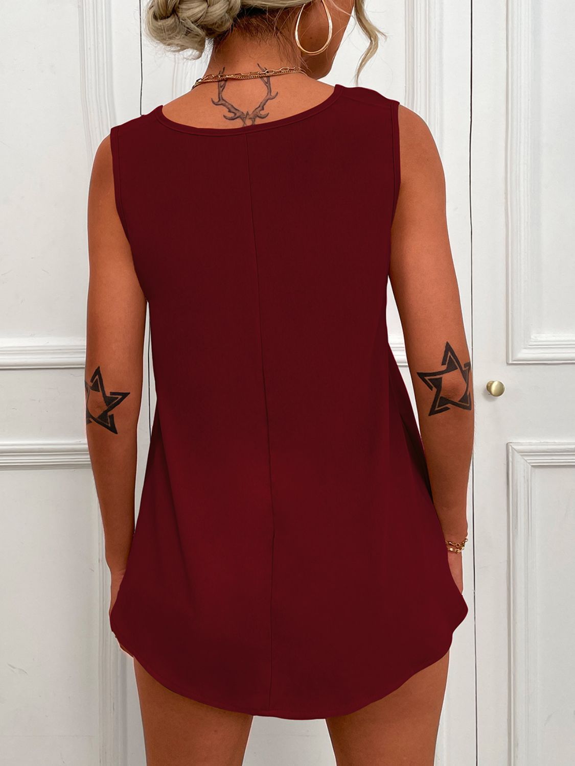 V-Neck Curved Hem Tunic Tank-Angel Casuals