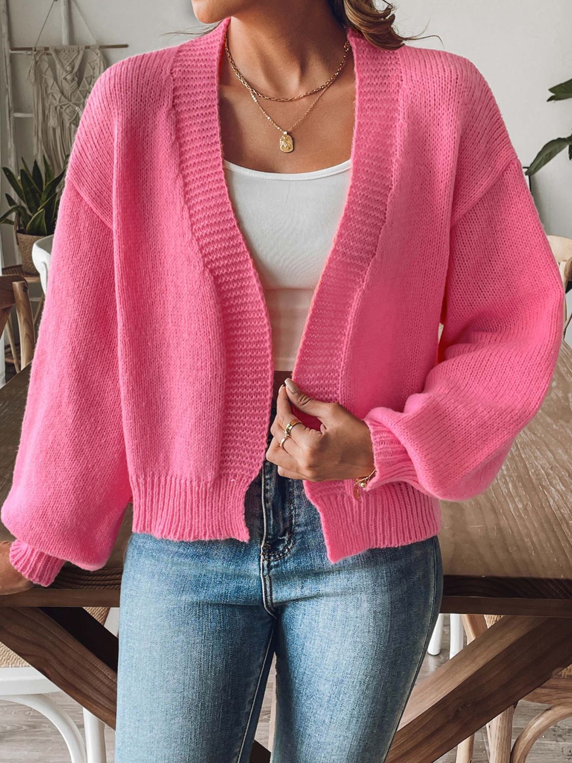 Open Front Long Sleeve Cardigan-Angel Casuals
